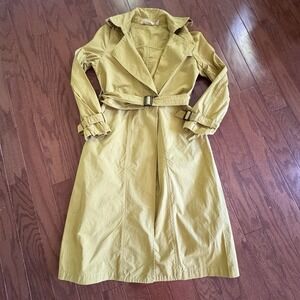 Soft Surroundings XS Chartreuse Trench Coat Belted Long Jacket Lightweight